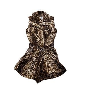 Cache Women's Leopard Print Sleeveless Silk Blend Romper Short Tan Brown Small